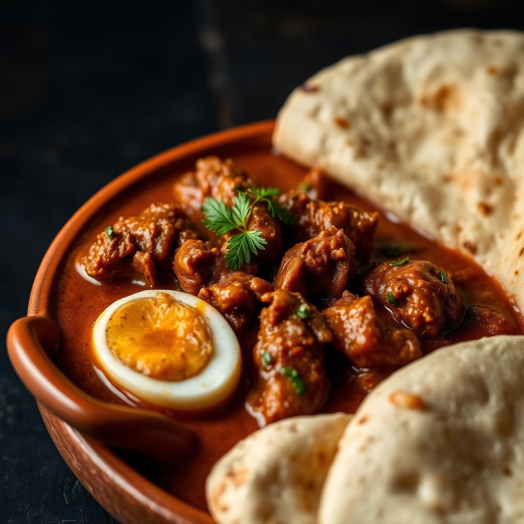 Ethiopian doro wot stew served with injera